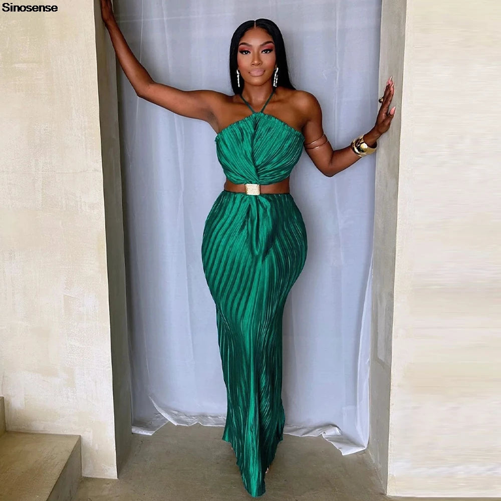 Women Elegant Evening Cockktail Party Maxi Dress Sexy Backless Lace Up Back Slit Pleated Dress Long Formal Wedding Guestt Dress
