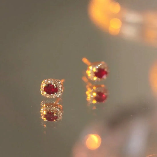 Shining Silver Inlaid Red Gemstone Crystal Square earrings for women New in Exquisite stud earings Fashion Party Jewelry