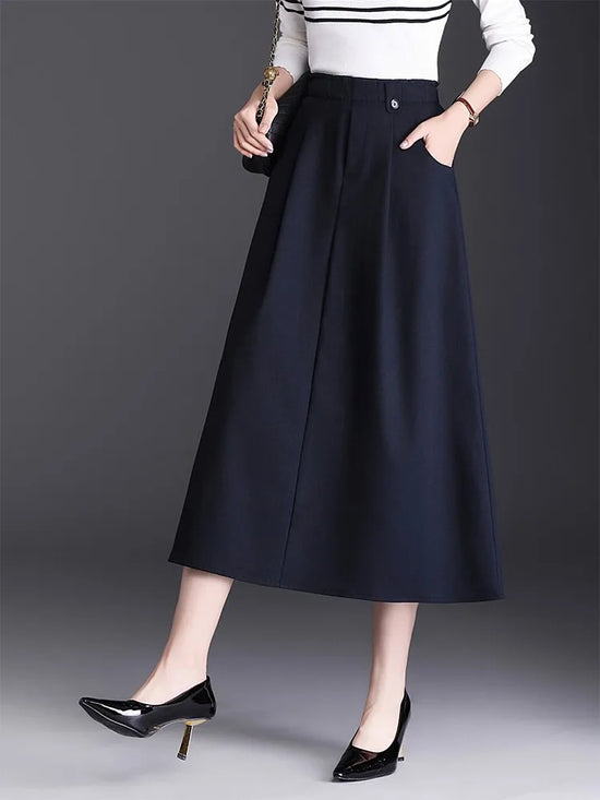ZUZK New Elegant Solid Casual Skirt Autumn Women Elastic Waist Comfortable Versatile Work Wear Skirt Simple Office Lady Skirt