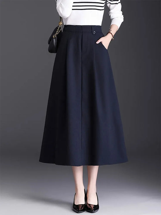 ZUZK New Elegant Solid Casual Skirt Autumn Women Elastic Waist Comfortable Versatile Work Wear Skirt Simple Office Lady Skirt