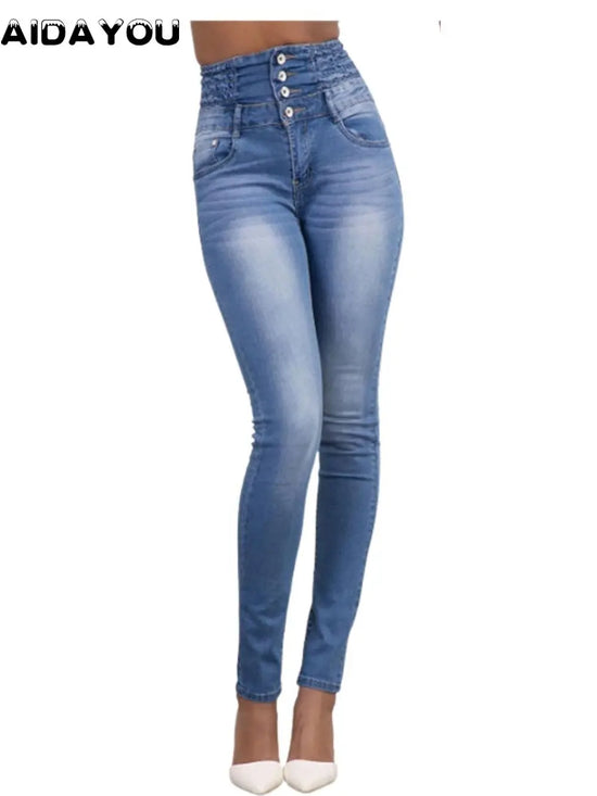 Women Tall Girl Button Fly Jean High Waisted Stretch Levanta Cola Good Stretchy Ankle  80s 90s Denim Pant Slim Denim  Pants Blue
